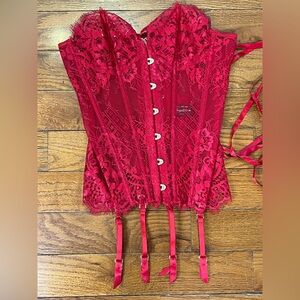 Honey Birdette Morgan Red Lace Corset Bustier Garter Women’s M Luxury Lingerie